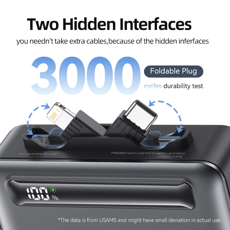20W Mini Power Bank Two Hidden Interface Fast Charge Powerbank Portable External Battery Charger Smartphones USAMS portable battery charger,power bank charger