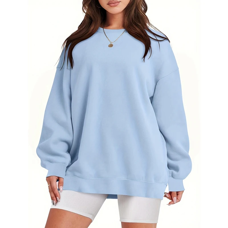 Women's Clothing 2023 Autumn Trendy Casual Streetwear Oversized Sweatshirts Y2K Solid Round Neck Long Sleeve Pullover Tunic Tops