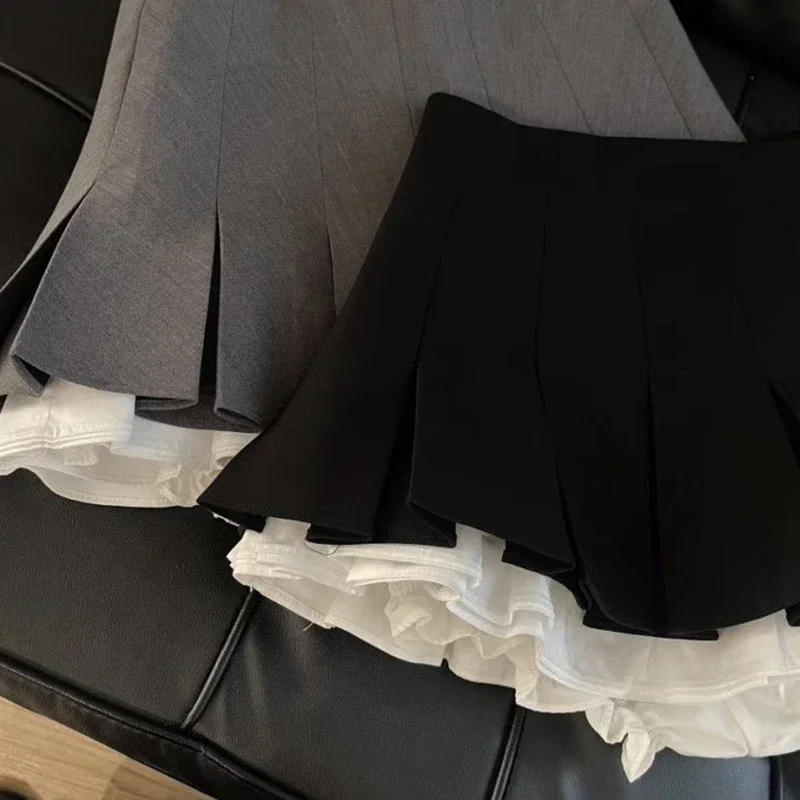 Ruffles Black Mini Skirt Women Korean Patchwork Pleated Skirts Japanese Kawaii High Waist All Match A Line Skirt New 3