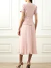 QMQA Fashion Women's Elegant 2 Pcs Set O Neck Short Sleeve Sequins Tweed Belt Coat High Waist Pleated Skirts Sets 2024 New 1A115 2