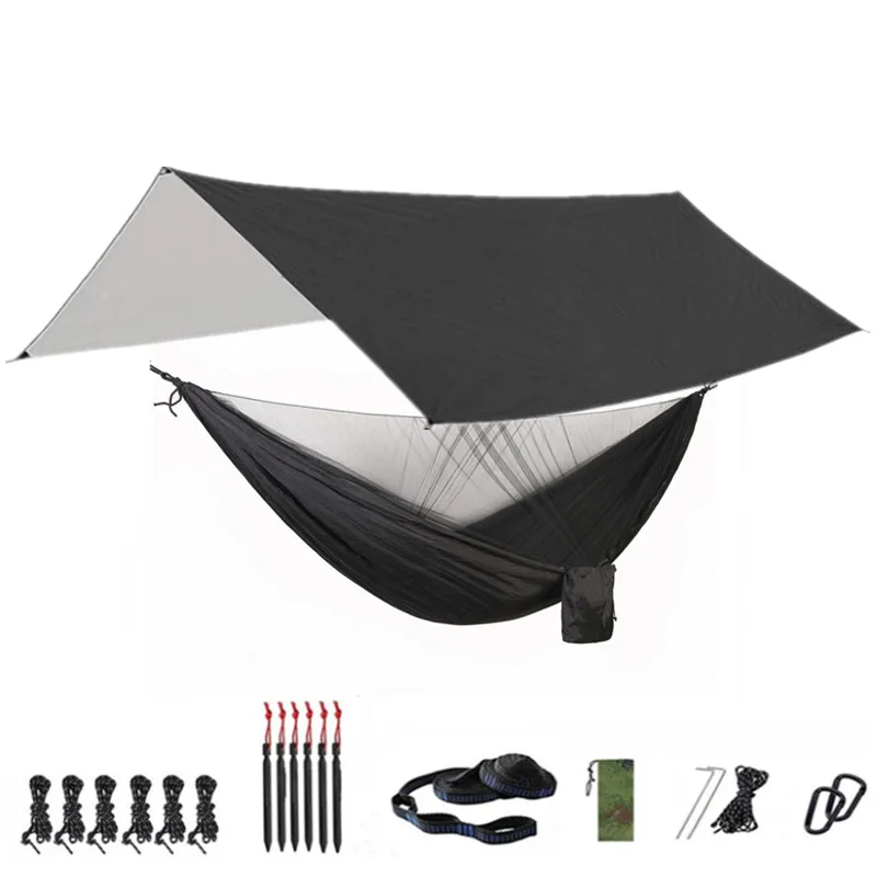 Camping Hammock with Bug Net and Rainfly Tarp,118x118in Portable Waterproof and UV Protection Hammock Tent for Indoor, Outdoor 