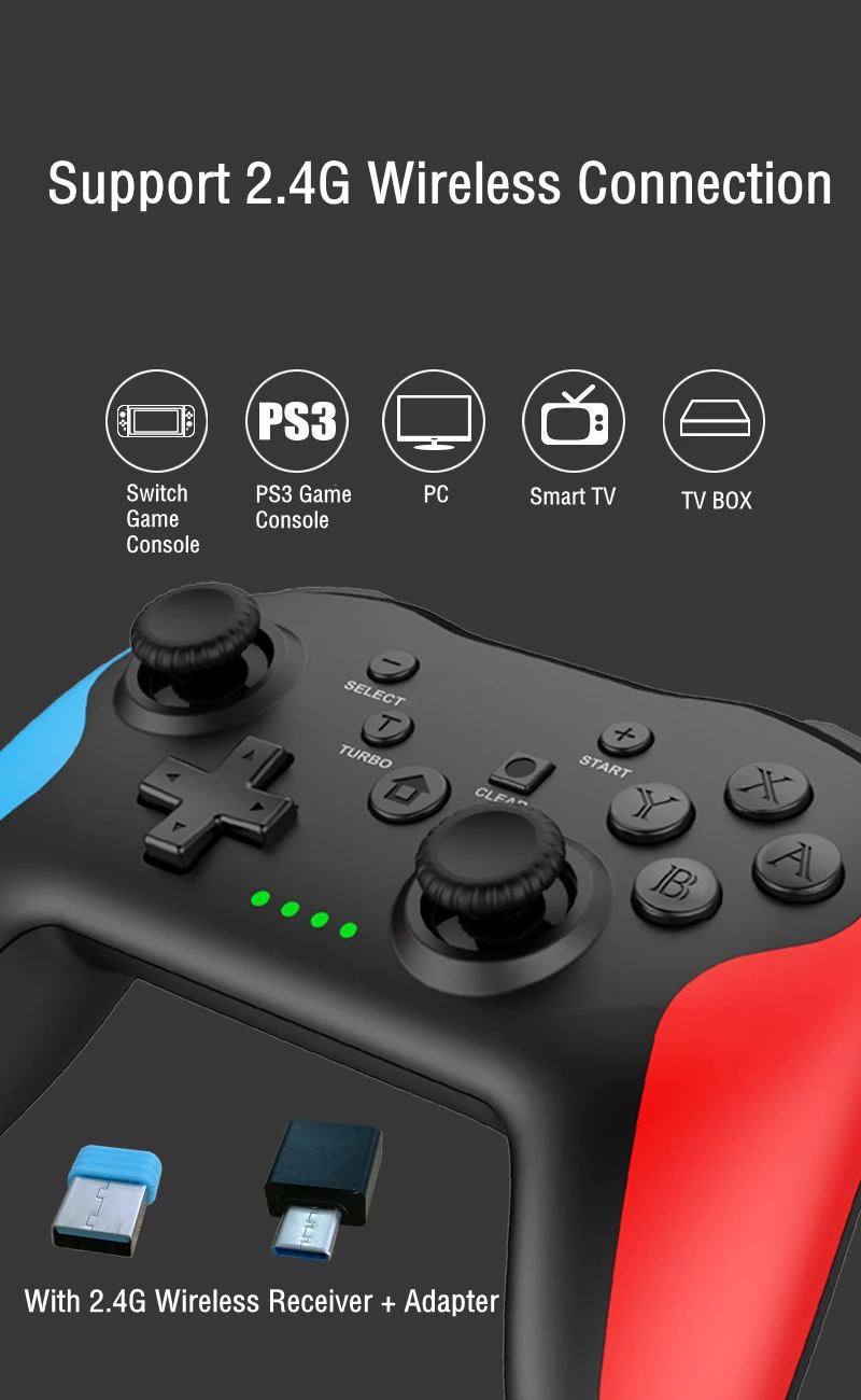 Bluetooth 2.4G Wireless Controller For Nintendo Switch Pro Smartphone PC TV Box Tablet PS3 Tesla Gamepad PC Joystick Controller