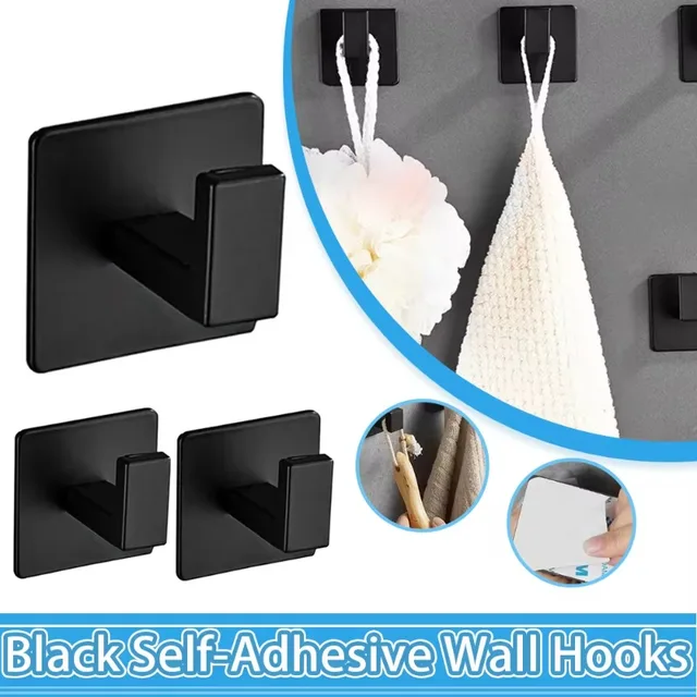 Crochets muraux adhésifs noirs pour Robe de salle de bains, 1 à 4 pièces, crochet pour serviette, porte-manteau, clés, cintre pour vêtements, salle de bains, accessoires de quincaillerie de cuisine 1