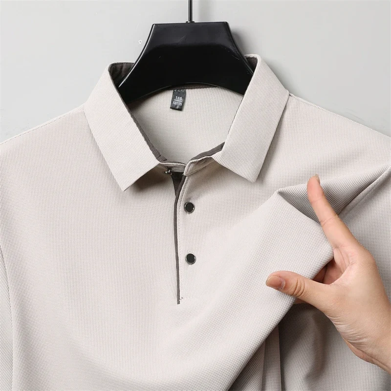 Polo da uomo in tinta unita a maniche lunghe casual da lavoro nuova Top versatile quattro stagioni caldo e confortevole alla moda - immagine 2
