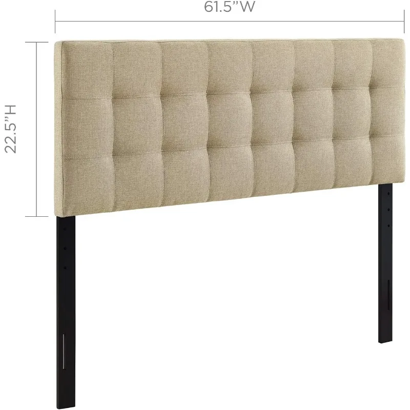 Tufted Linen Fabric Upholstered Queen Headboard in Beige 2