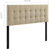 Tufted Linen Fabric Upholstered Queen Headboard in Beige 2