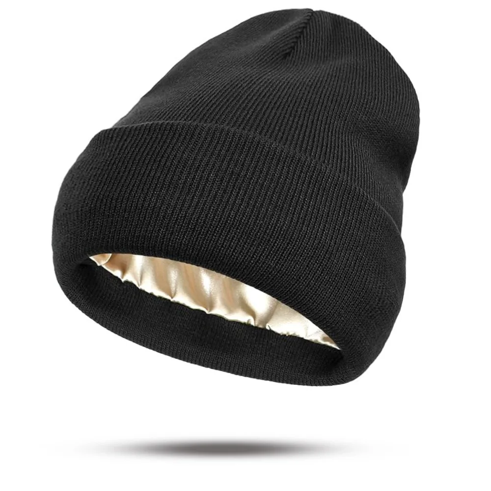 Women's Hats for Autumn&Winter-Comfortable Stylish Versatile Warm-Keeping Hairstyle-Protecting Knitted Satin Woolen Hats - 4
