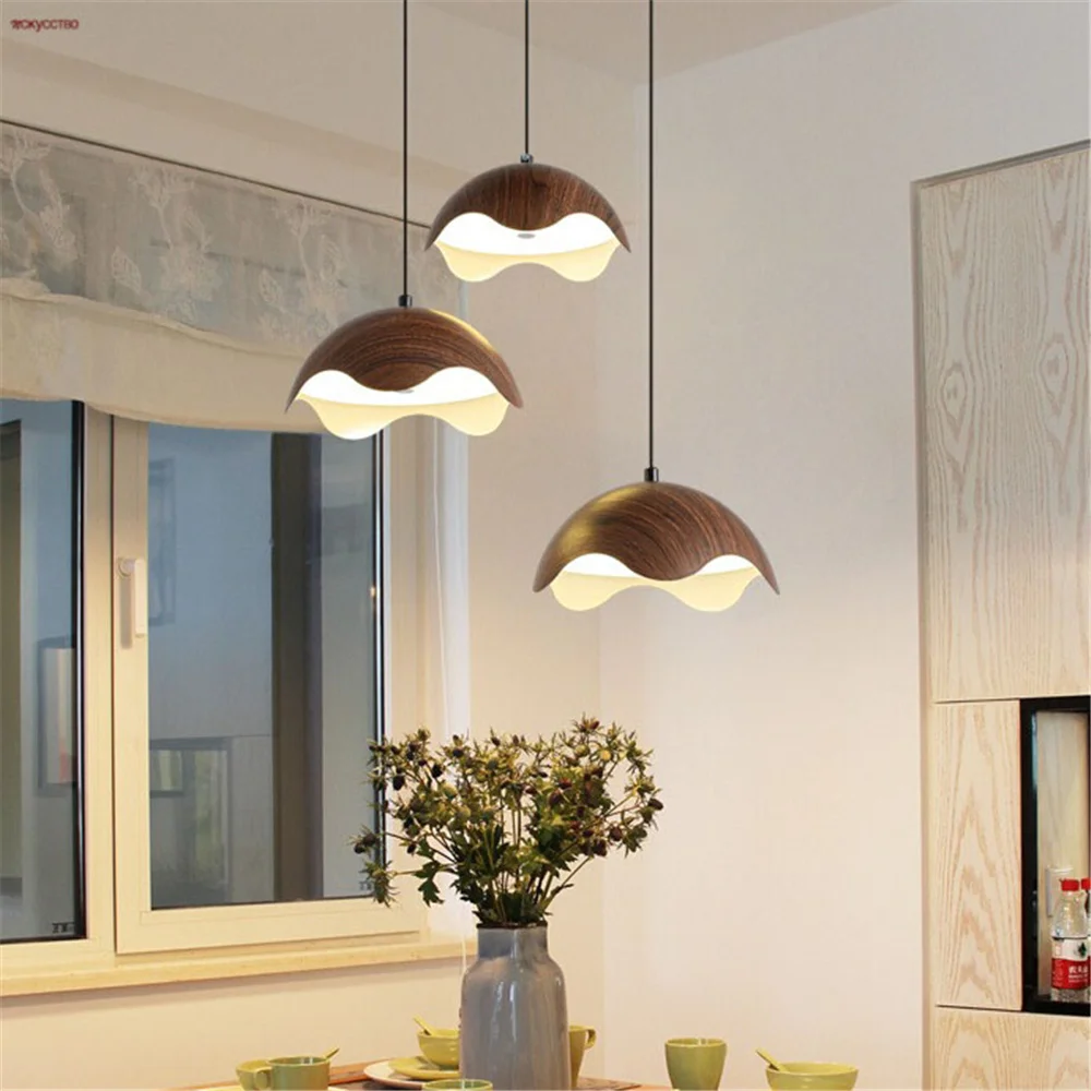 Southeast Asian Retro Iron Art Wood Color Led Pendant Lights Kitchen Dining Table Interior Decoration Hanging Lamp Art Luster