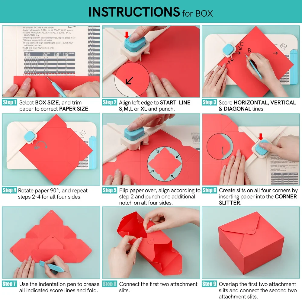 3-in-1 Punch Board for DIY Scrapbooking Birthday Holiday Invitation Envelopes Gift Boxes Bows Making Scoring