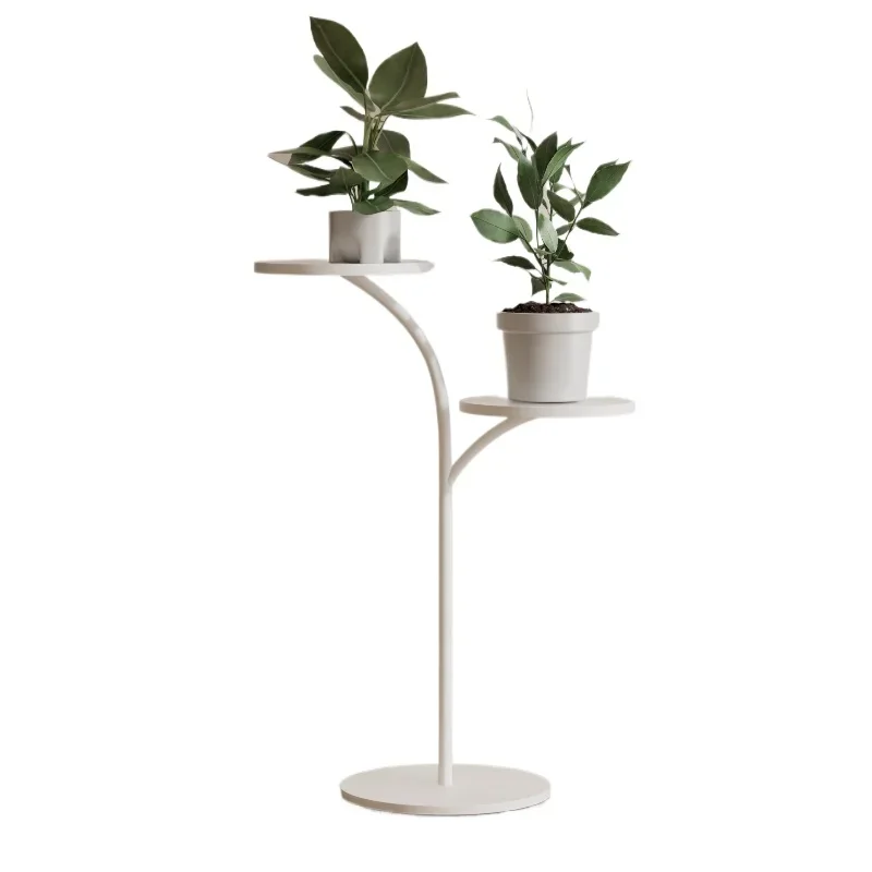 Iron Floor Storage Rack, Cream Anti-Stain Flower Stand, Rust-Resistant Durable Support, Heavy-Duty Plant Rack with Stone Base