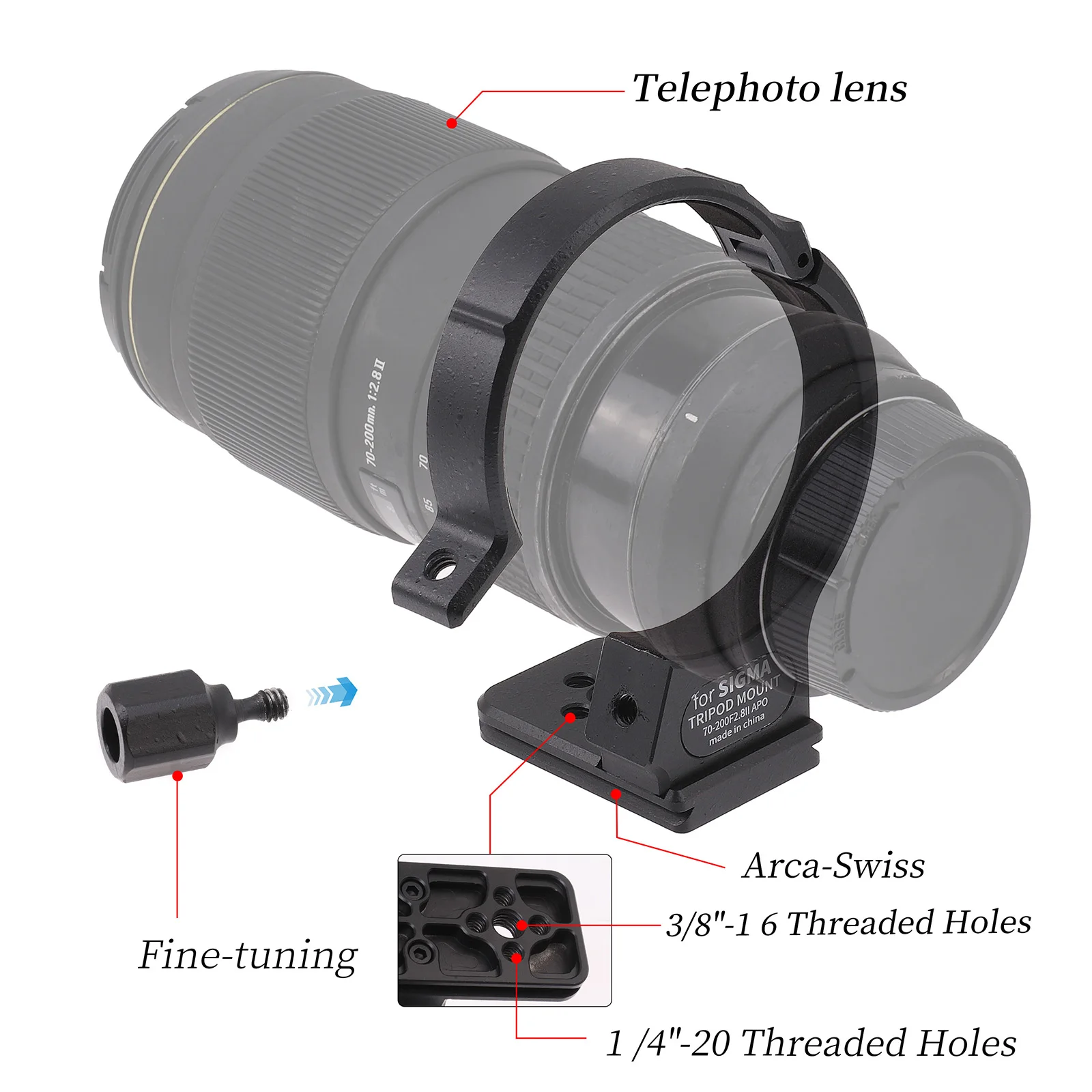 Camera Tripod Plate Camera Tripod Adapter Camera Mount Plate Tripod Adapter Mount Lens Tripod Mount Ring Quick Release Tripod Collar with 1/4" Screw for SIGMA APO 70-200mm F2.8 II EX DG 77mm Camera Lens