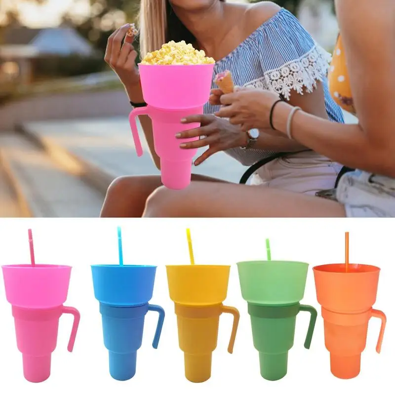 

Po.pcorn Bowl With Drink Cup For Movie Traveling Reusable Portable Stadium Tum.bler Light Weight Heatproof Stadium Accessories