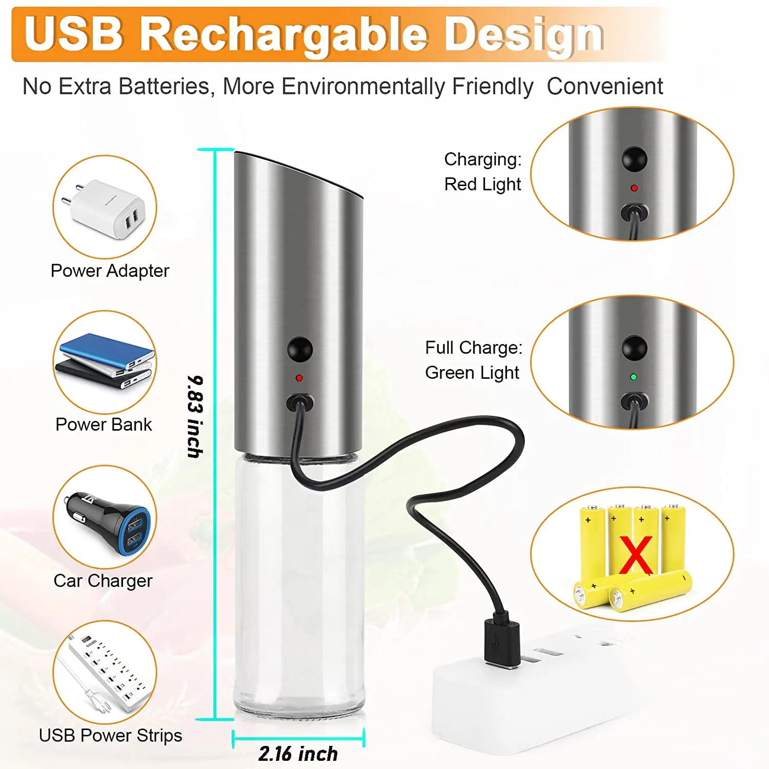 Most Popular Design]USB Rechargeable Electric Salt and Pepper