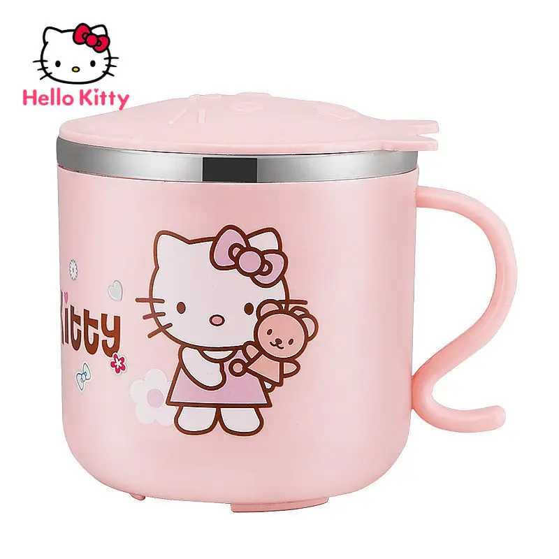 

Hello Kitty Stainless Steel Mug Creative Cartoon Anti-dropping Household Double-layer Anti-scalding Insulated Mug with Lid