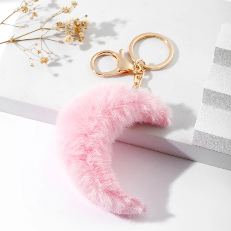 

Cute Moon Plush Key Chain Pendant Key Ring Backpack Charms Car Bag Decor New Year Gift