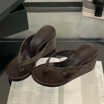 Eilyken Summer Leopard Print Clip Toe Platform Wedges Women Slippers Fashion Thick Bottom High Heels Flip Flops Shoes