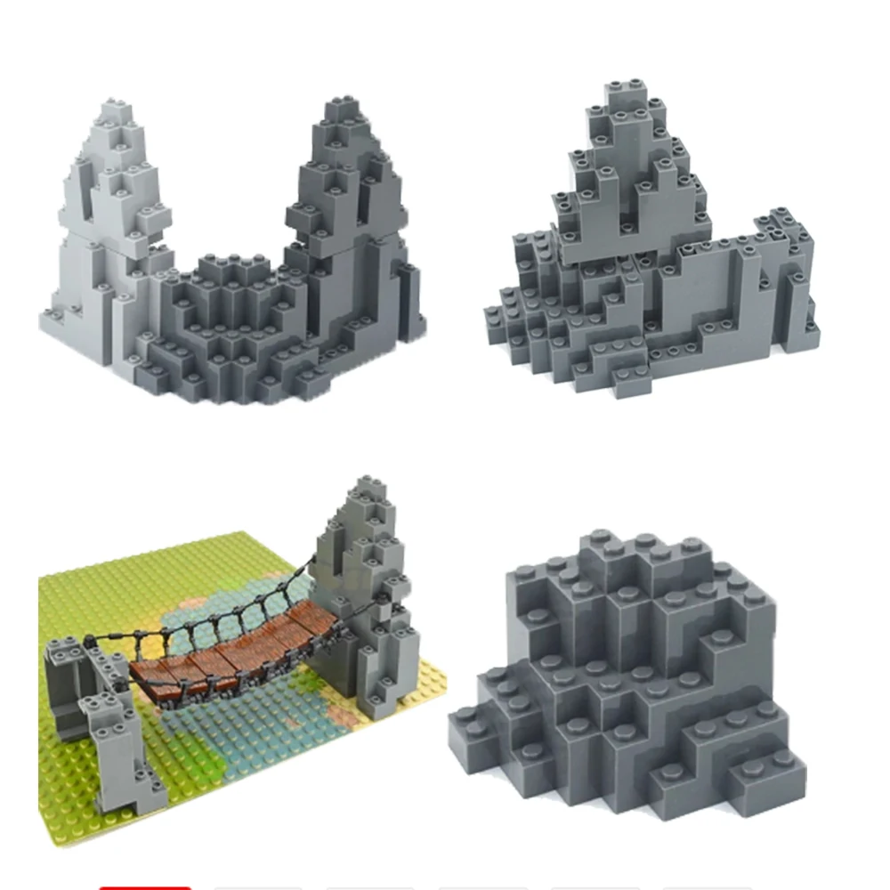 Moc Rock Panel 6082 6083 23996 47847 Rockery Mountain Scene DIY City Street View Bulk Hill Stone Building Blocks Toys For Gifts