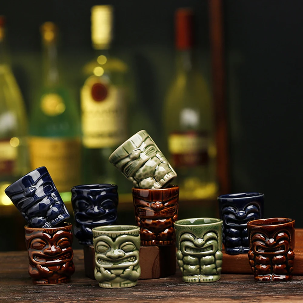 50-60ml Mini Ceramic Tiki Cocktail Bar Accessories Tiki Mug Shot Glass Wine Set Home Bar Liquor Cups Shot Glasses For Vodka