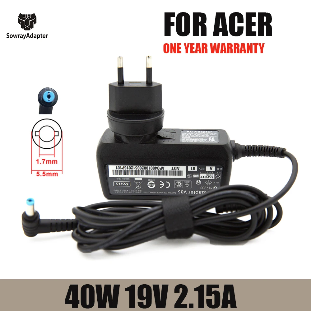 Power Adapter Laptop Charger 19V 2.15A 40W 5.5x1.7mm Laptop AC Adapter Charger For Acer Aspire One D255 533 D257 D260 W500P W501 W501P Charger Power Supply