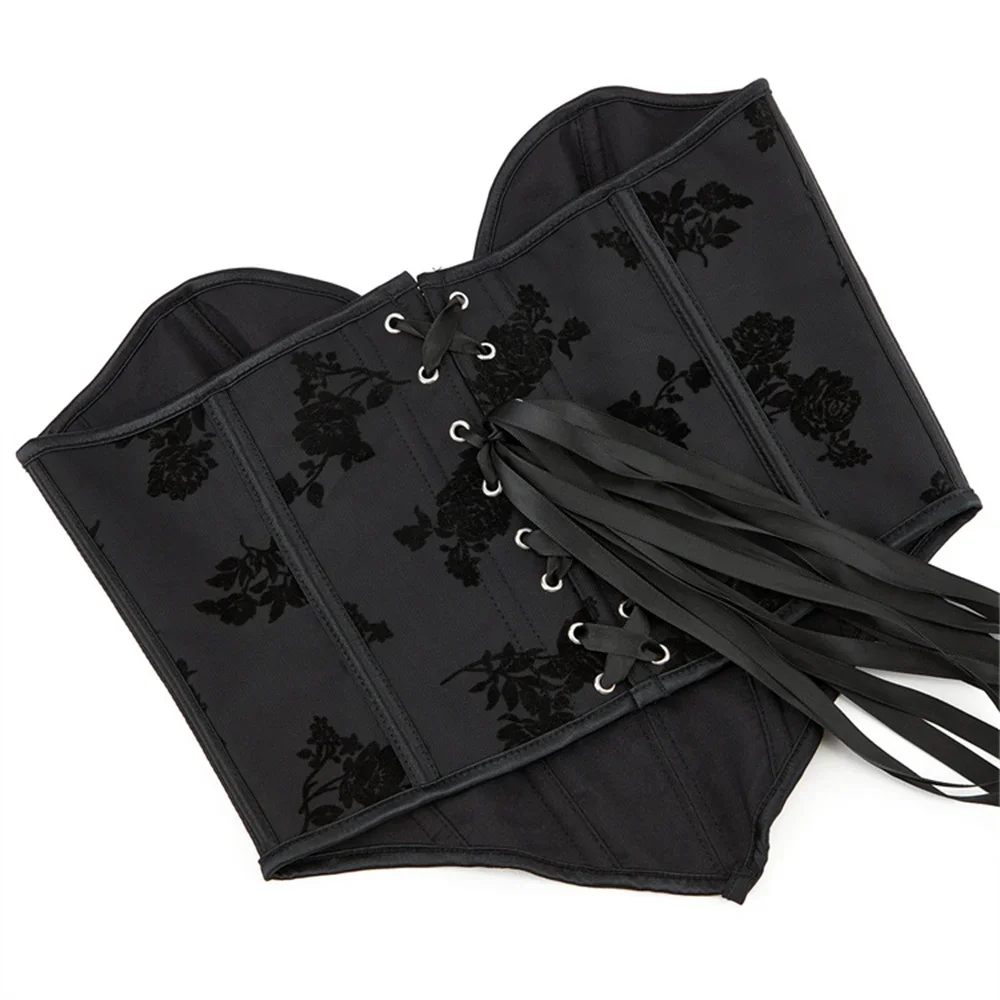 Black Bustiers And Corset For Women Body Shaper Sexy Lingerie Print Overbust Corselet Crop Top
