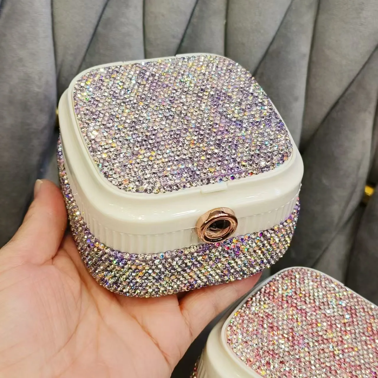 Luxus Reisen Tragbare Schmuckschatulle Glas Strass Handgemachte Ring Halskette Ohrring Organizer DIY Mosaik Handwerk Bling Geschenk – Detail 6