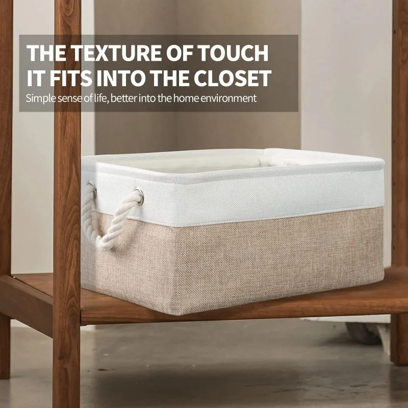 1pc linen storage basket with handle,multifunctional storage basket suitable for storing clothes,toys,books,perfect for home ﻿