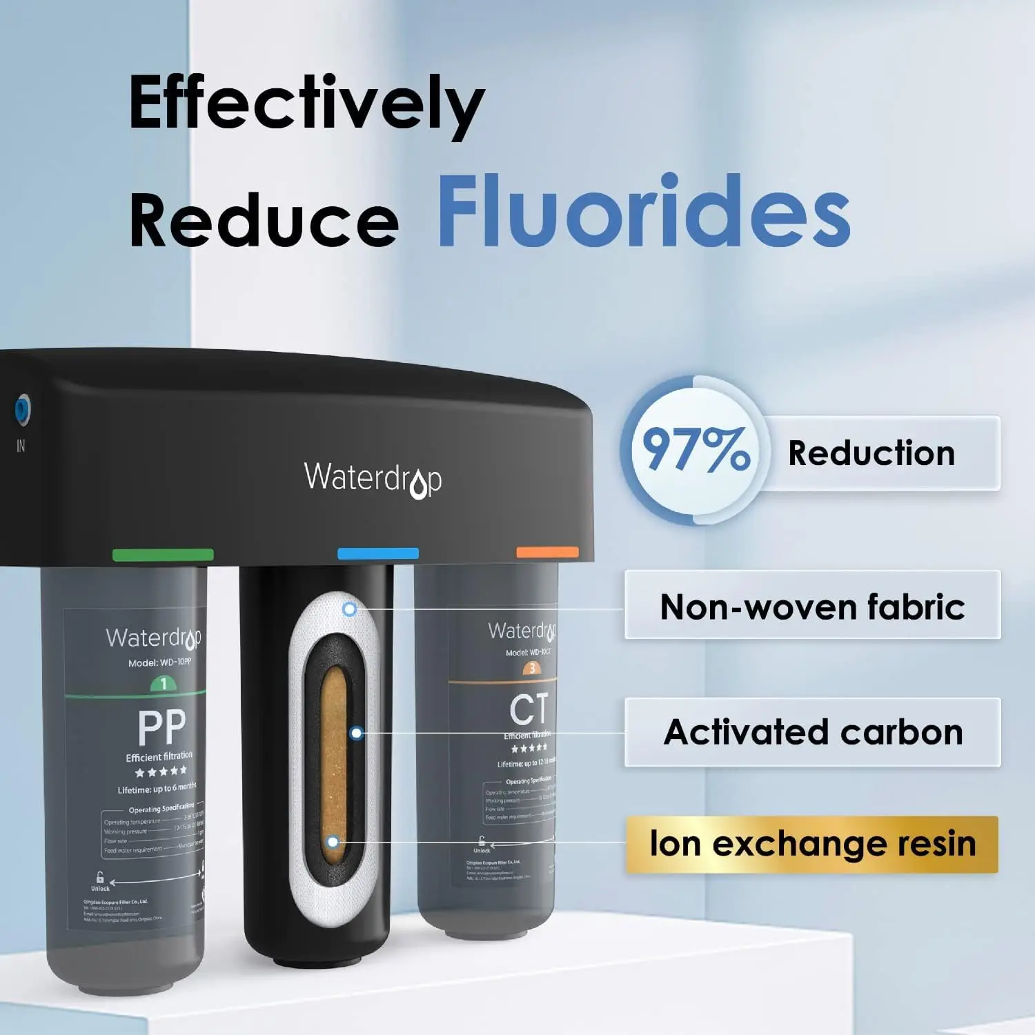 Water Filters Waterdrop 8 Layer Under Sink Water Filter System Reduces PFAS PFOA/PFOS Fluoride