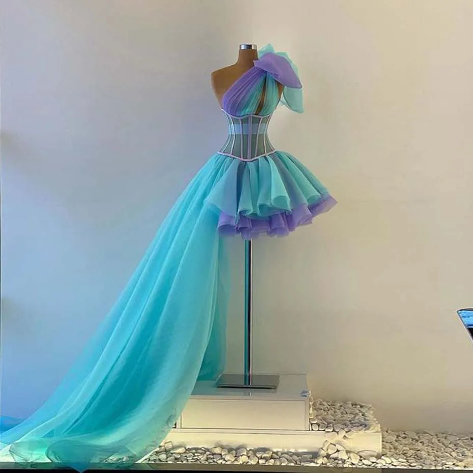

New Designer Ruffles Women Prom Dress Tulle Sky Blue Lilac Mix Colors Pleated Formal Party Gowns Lush Photography Customized
