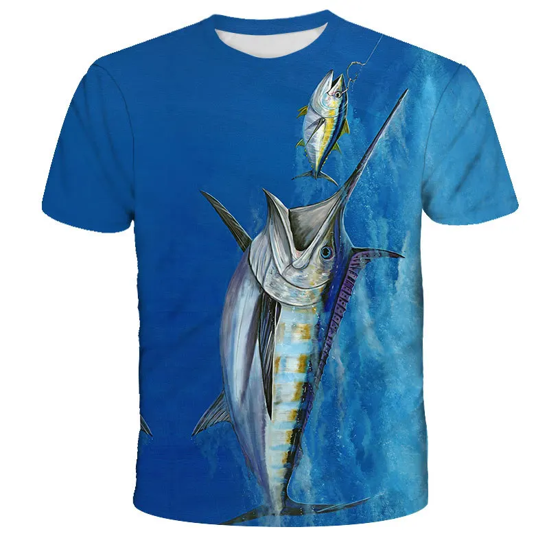 

2023 New Men's Good Luck Fishing Suit Short Sleeve 3D Printing Deep Sea Fish T-shirt Comfortable Top