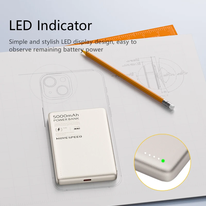 MOVESPEED S05 Wireless Magnetic Power Bank 5000mAh PD20W Portable Mini External Battery Charger for iPhone15Pro Samsung Xiaomi
