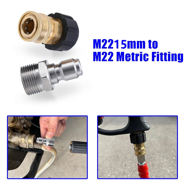 Kit 2 Adaptateurs Nettoyeur Haute Pression Treki M22 Mâle M22-14 à 1/4" - Raccords Rapides 5000 PSI Pour Pistolet Et Tuyau