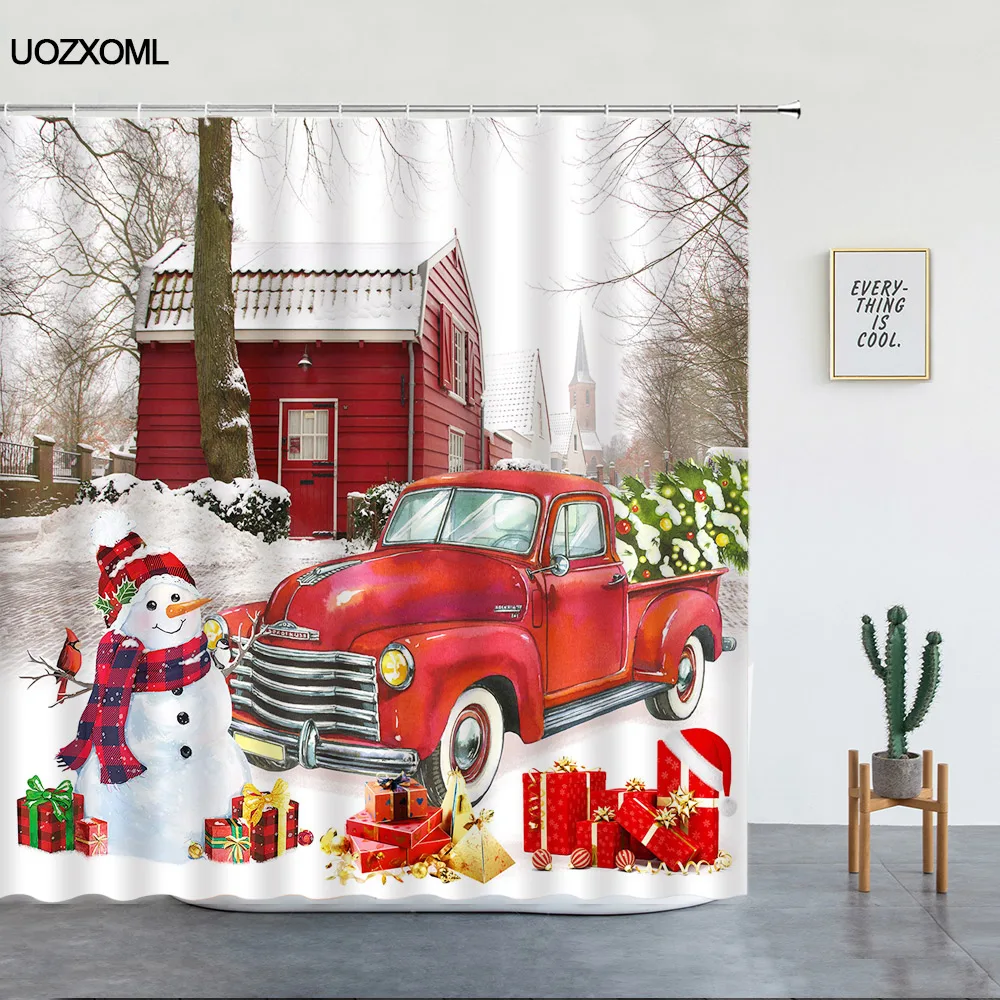 

Рождественские занавески для душа для ванной комнаты, украшение, настенная Подвеска для дома в виде Красной грузовика, рождественской елки, зимнего пейзажа, новый год