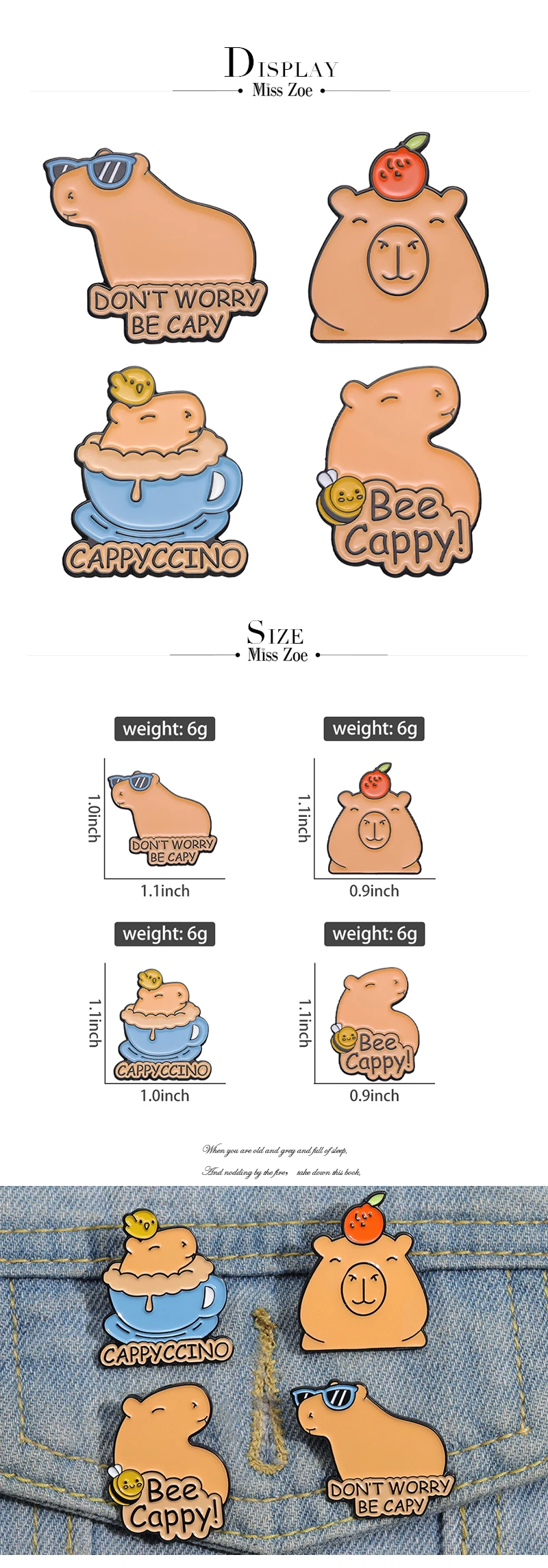 Niedliche Capybara Emaille Pins benutzer definierte keine Sorge cacy Broschen Revers Abzeichen Cartoon Tiers chmuck Geschenk für Kinder Freunde – Detail 1
