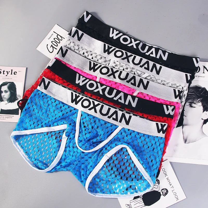 

5pcs/lot Sexy Transparent Underwear Men Mesh Boxer Sleepwear Trunks Breathable Masculina Male Underpants Panties Boxers Shorts