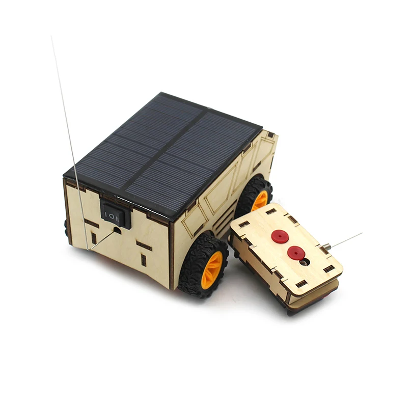 DIY Wooden Mini Solar Wireless Remote Control Car Model Educational Toy Science Experiment Material For STEAM Technology Toys