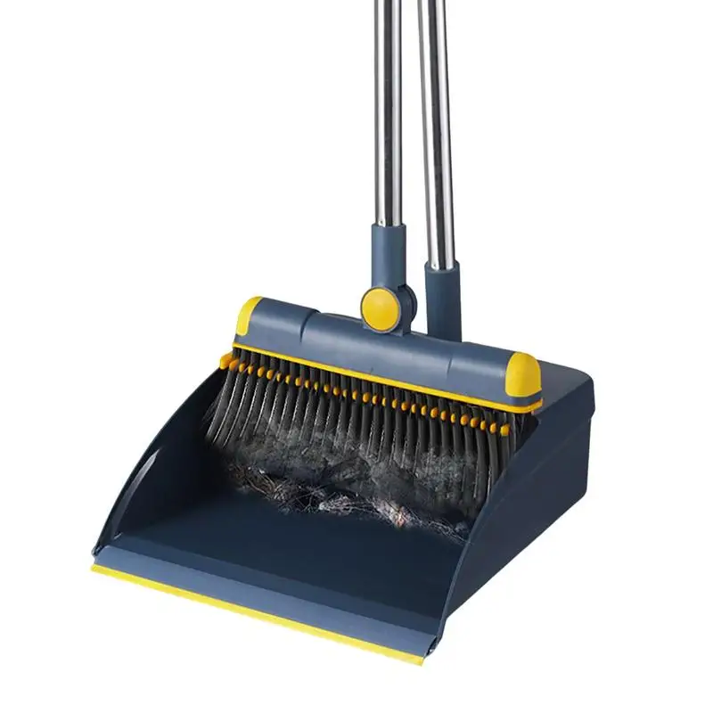 

Broom and Dustpan Set Comfortable Grip Long Handle Soft Head 180 Degrees Rotatable Head Floor Cleaner Space Saving Household