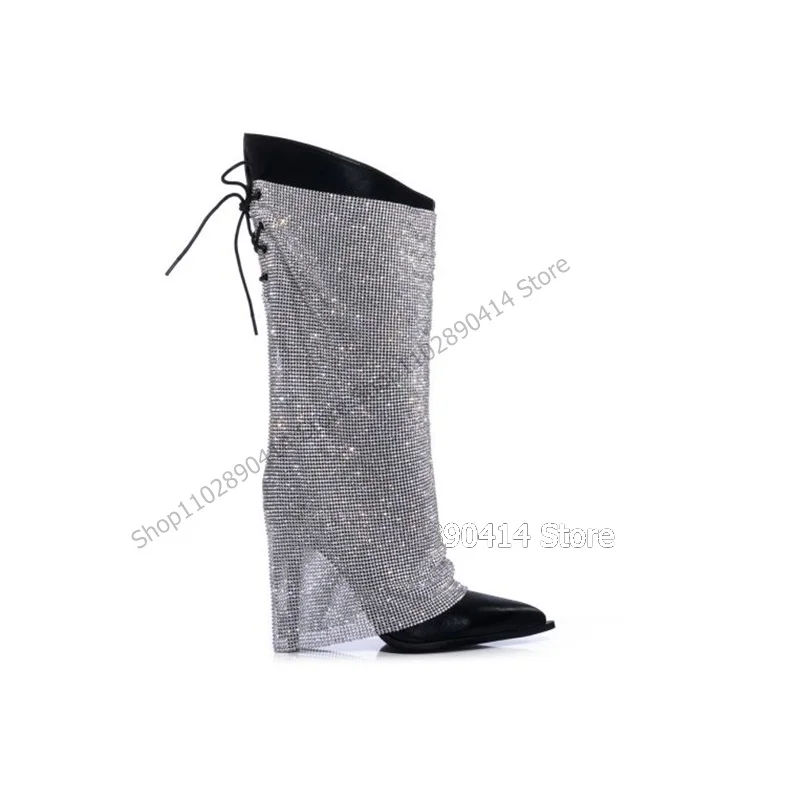 

Crystal Mesh Black Pointed Toe Strappy Boots Back Strap Women Shoes Thin High Heels Novel Sexy Fashion 2023 Zapatos Para Mujere