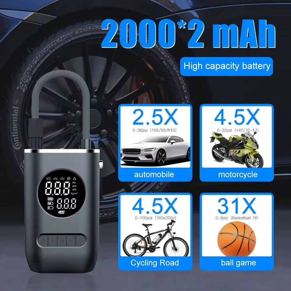 Car Electrical Air Pump 50W 150 PSI Mini Portable Wireless Tire Inflatable Pump 2000mAHx2 Wireless Digital Display Charging air pump electric tire inflator air compressor pump tire inflator inflatable pump