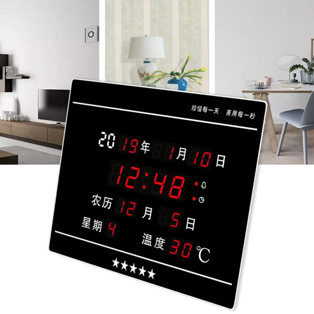 Digital Wall Clock LED Perpetual Calendar Electronic Alarm Hourly Chiming Temperature Table Clocks Living Room Decoration