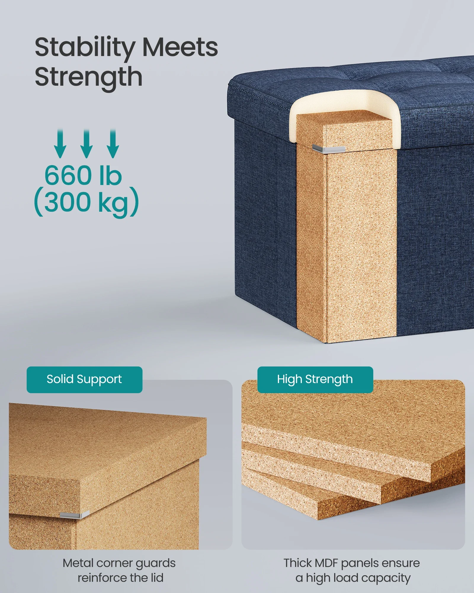 SONGMICS 30 Inches Folding Storage Ottoman Bench, Storage Chest, Foot Rest Stool