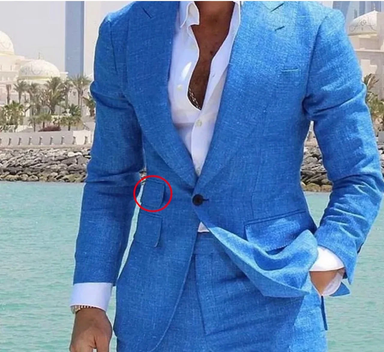 

Blue Summer Wear Linen Mens Suits Beach Wedding Prom Tuxedos Groom Wear Latest Blazer Design Men Suits Custom Made Blazer Sets