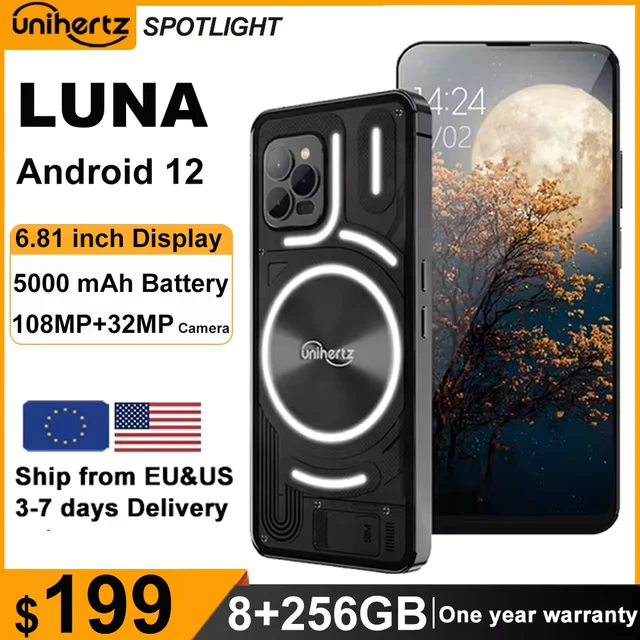 Unihertz Luna الهاتف الذكي إيقاع الضوء المحيط 8GB 256GB 108MP G99 الهاتف المحمول للرؤية الليلية الهواتف المحمولة 1