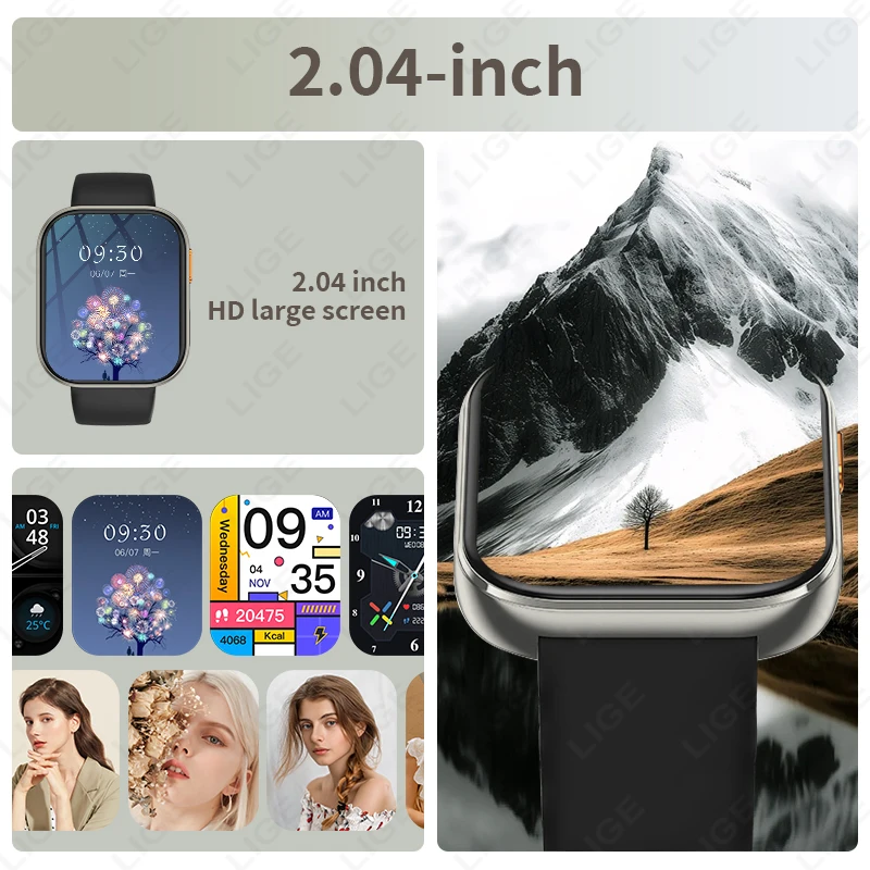 LIGE Men Women 1000mAh Battery Smartwatch LED Flashlight Waterproof Heart Rate Sports Bluetooth Call Smart Watch For iOS Android
