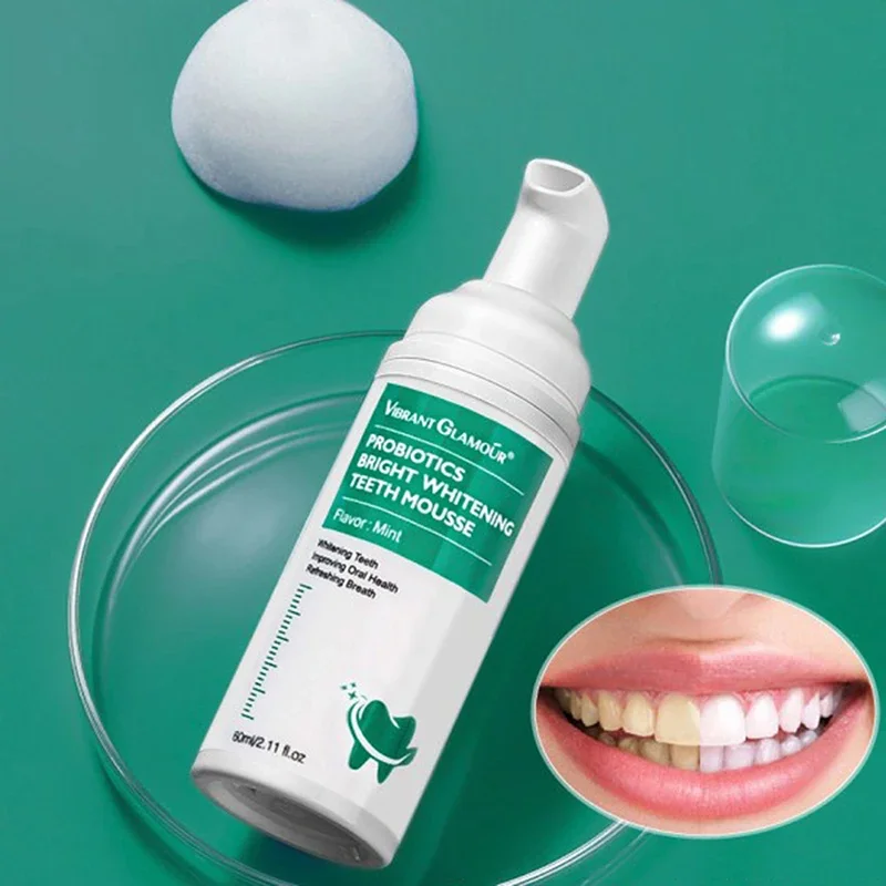 

60ml Tooth Whitening Mousse Mint Toothpaste Remove Plaque Stains Oral Odor Bright Teeth Fresh Breath Oral Care Tool