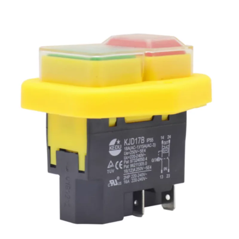 thumbnail image 2 of KJD17B Machine Safety Switch – 5 PIN 250V 16A Waterproof Push Button Start/Stop Switch With Cover, IP55 2 of 12