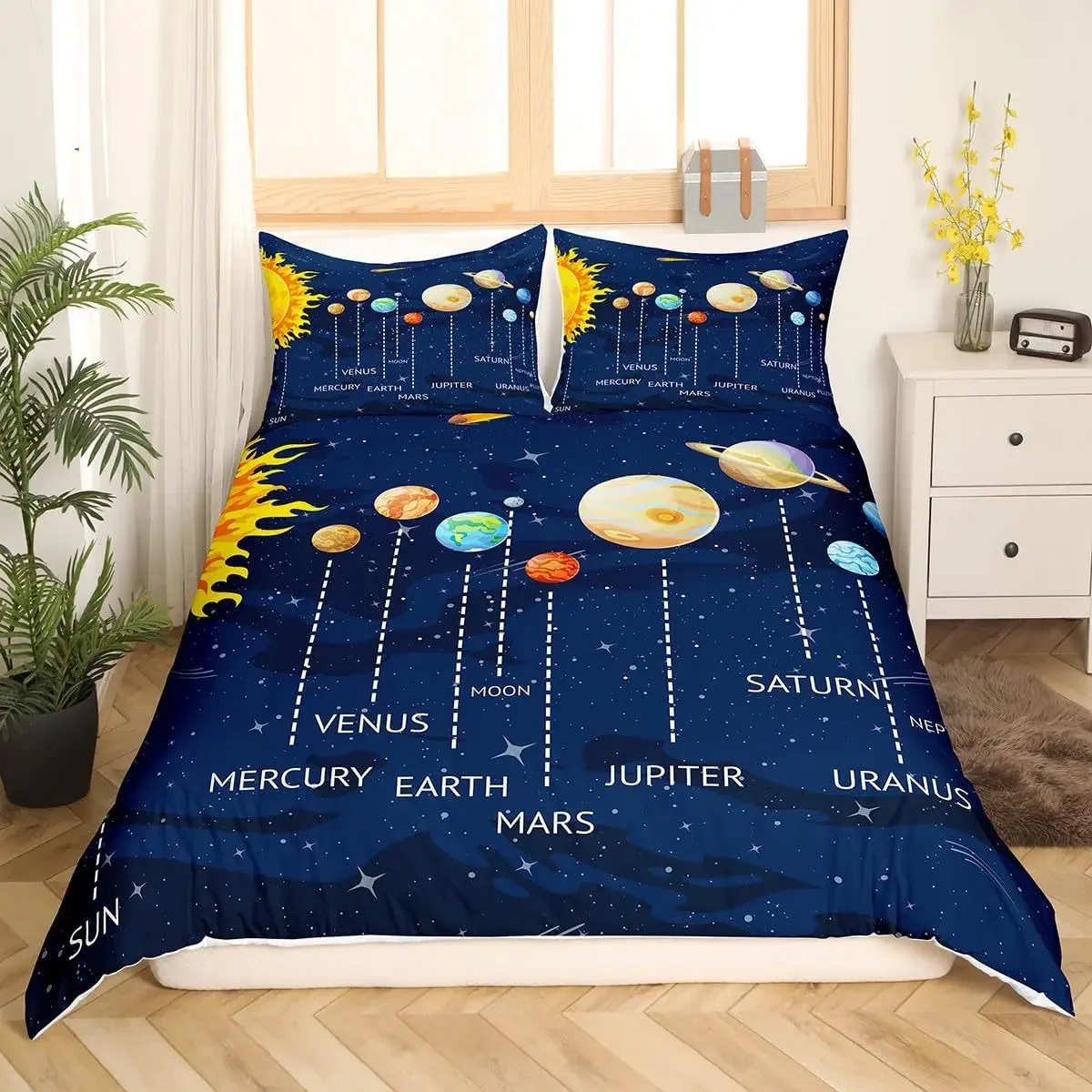 Solar System Duvet Covers Set For Kids Outer Space Galaxy Bedding Set Universe Planets Comforter Cover Astronomy Quilt Covers