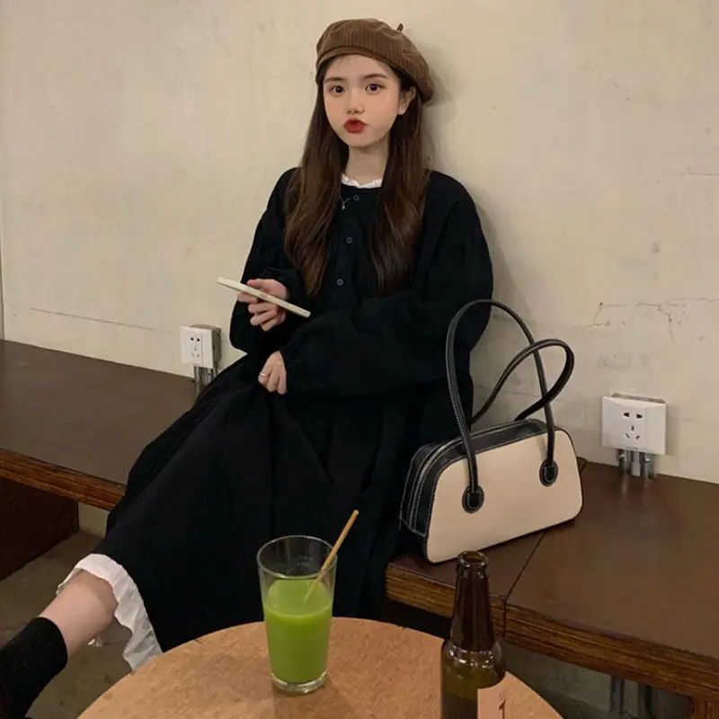 New Korean style fluffy sleeve dress Super Fairy Academy style small fresh loose fitting mid length A-line skirt
