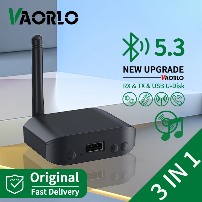 Bluetooth Adapter 3 IN 1 Bluetooth 5.3 Audio Transmitter Receiver USB U-Disk Play 3.5mm AUX Stereo Music Wireless Adapter For Car PC TV Speaker