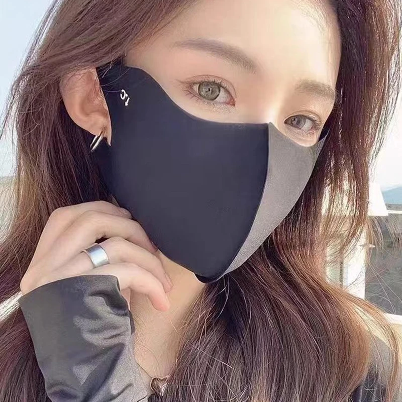 Outdoor Sunscreen Mask Women Girl Ice Silk Face Mask Breathable Mesh Face Cover Driving Riding Hiking Hunting Running Sport