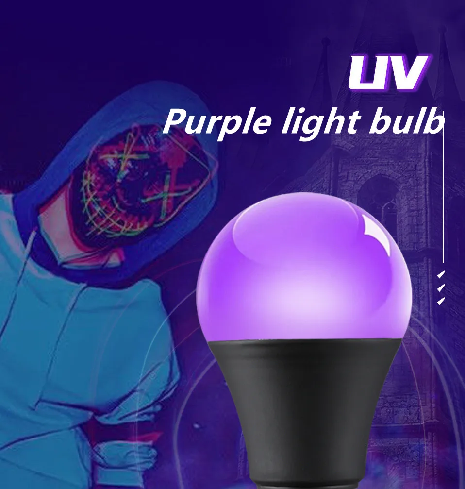 Ampoule UV violette 12W AC 85-265V, couvercle transparent, lumière